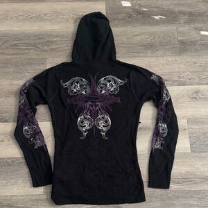 Harley-Davidson Zip-Up Hoodie Black Purple Graphic Size Small